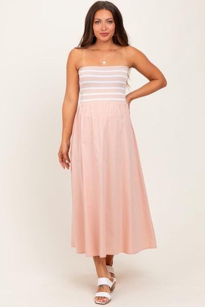 PinkBlush Mauve Striped Tube Knit Maternity Maxi Dress