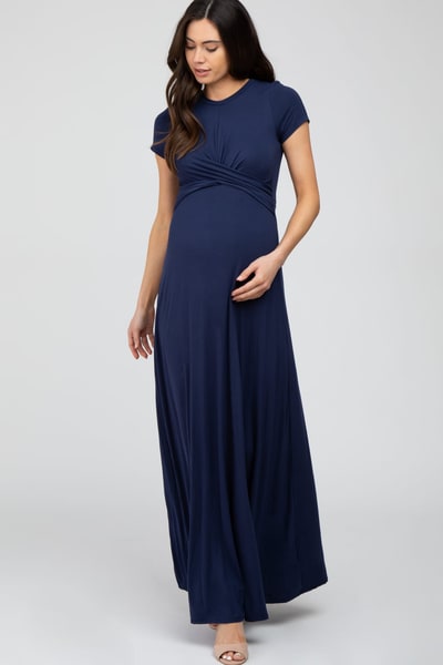PinkBlush Navy Twist Front Maternity Maxi Dress