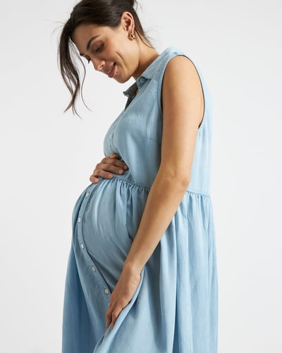 Ripe Maternity Bec Chambray Dress  Clean Fade