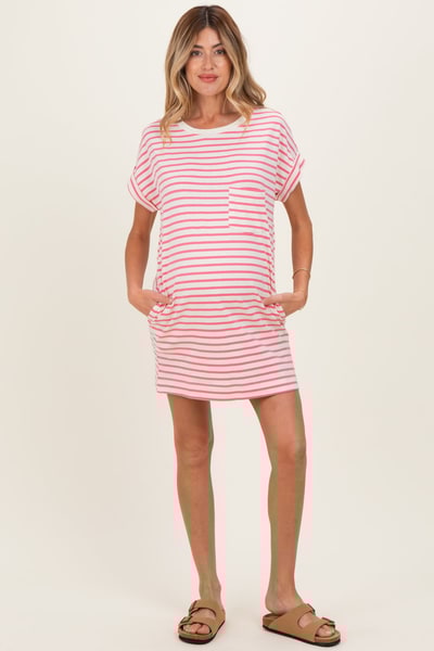 PinkBlush Pink Striped Maternity T-Shirt Mini Dress