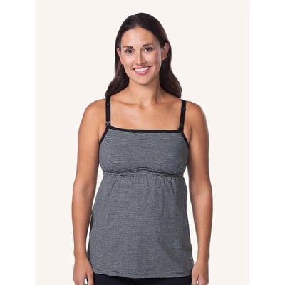 Target Leading Lady Women's Modern Square Neck Maternity to Nursing Tank (4044) Black Stripe M