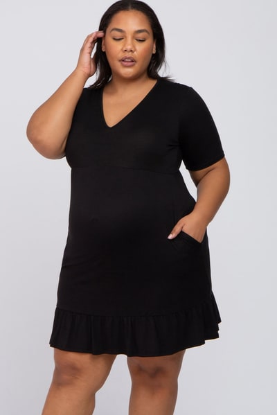 PinkBlush Black V-Neck Ruffle Hem Maternity Dress