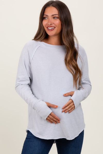 PinkBlush Heather Grey Exposed Seam Long Sleeve Maternity Top