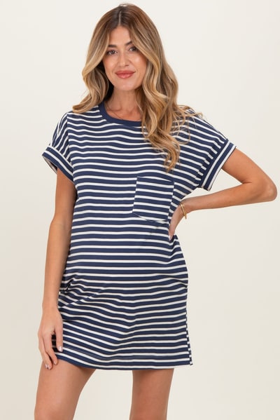 PinkBlush Navy Striped Maternity T-Shirt Mini Dress
