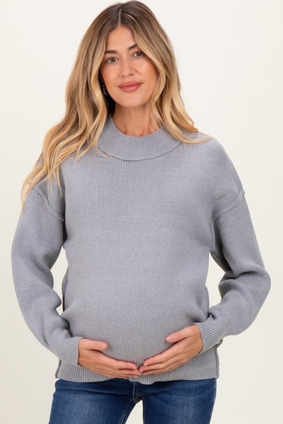 PinkBlush Grey Wide Neck Drop Shoulder Maternity Sweater