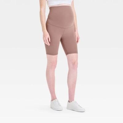 Target Over Belly High-Rise Active Maternity Bike Shorts - Isabel Maternity by Ingrid & Isabel™ Taupe L: Recycled Polyester, Spandex, Slim Fit