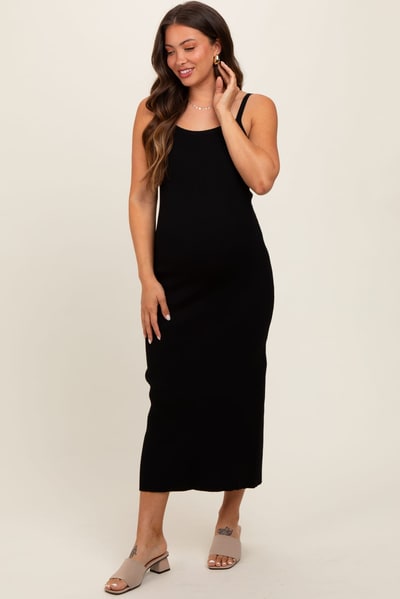 PinkBlush Black Knit Open Tie Back Maternity Midi Dress