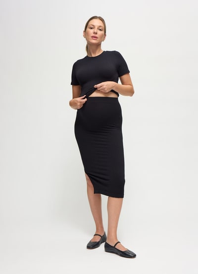 Ingrid & Isabel Seamless Maternity Rib Short Sleeve Crop Top & Midi Skirt Set