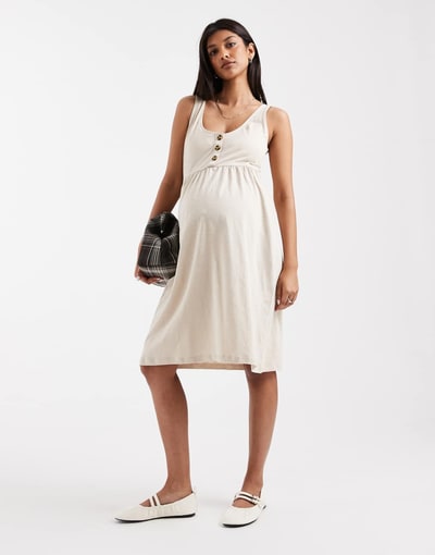 ASOS Mamalicious Maternity 2 function button up nursing mini sundress in cream