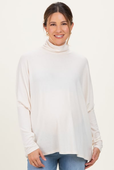PinkBlush Cream Draped Oversized Turtleneck Dolman Sleeve Maternity Top