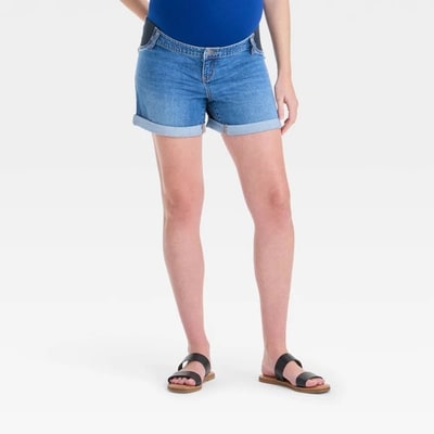 Target Under Belly Low-Rise Maternity Jean Shorts - Isabel Maternity by Ingrid & Isabel™ Medium Wash 8: Cotton Blend, Elastic Front, 5" Inseam