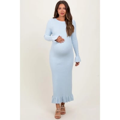 Target Pinkblush Light Blue Ribbed Knit Bow Back Maternity Maxi Dress Large