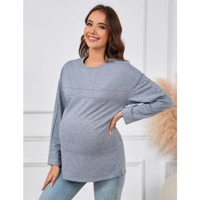 Target Coolmee Nursing Sweatshirt Invisible Comfort Friendly Zipper Long Sleeve Pullover Tops Maternity Shirts Grey L