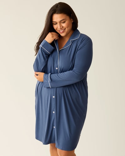 Kindred Bravely Clea Bamboo Long Sleeve Sleep Shirt | Slate Blue