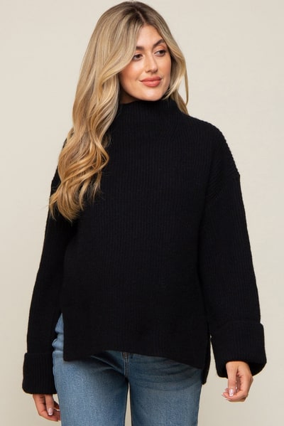 PinkBlush Black Mock Neck Chunky Knit Maternity Sweater