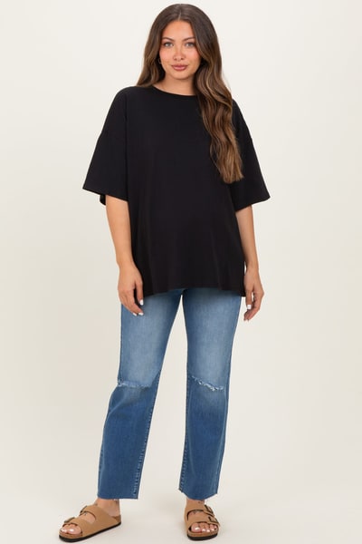 PinkBlush Black Cotton Oversized Maternity Tee