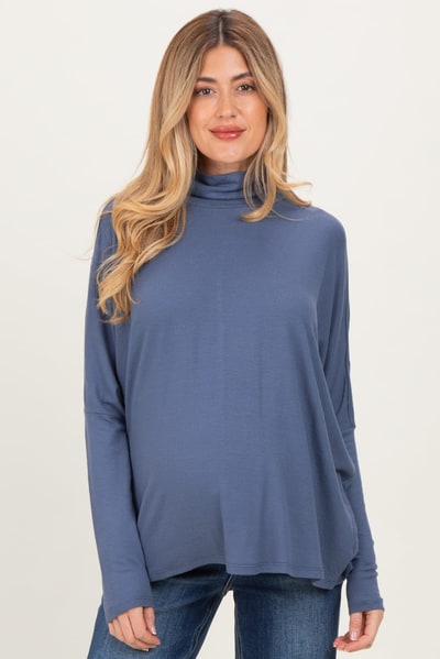 PinkBlush Navy Draped Oversized Turtleneck Dolman Sleeve Maternity Top