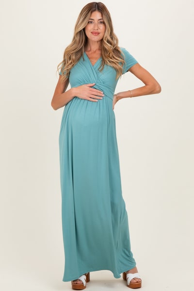 PinkBlush PinkBlush Slate Draped Maternity/Nursing Maxi Dress