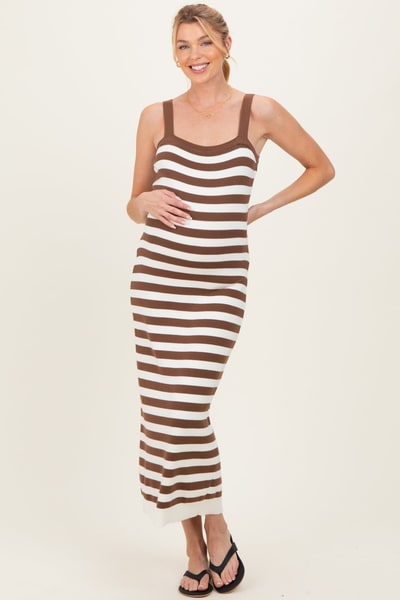 PinkBlush Coco Stripe Striped Square Neck Sleeveless Knit Maternity Midi Dress