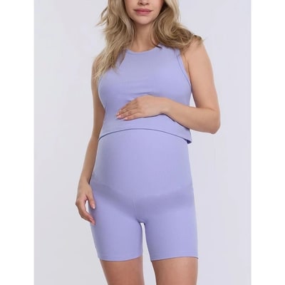 Target Women's Crew Neck Racerback Cropped Maternity Tank - Sweet Lavender - Size: Medium - Motherhood Maternity