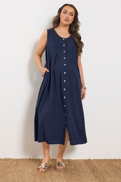 Yours Clothing BUMP IT UP MATERNITY Navy Blue Linen Button Through Dress