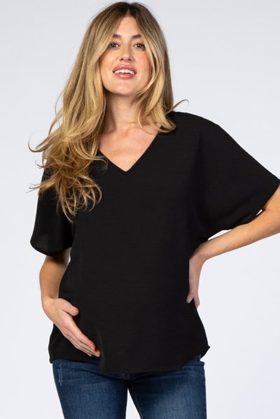 PinkBlush Black Short Sleeve Maternity Blouse