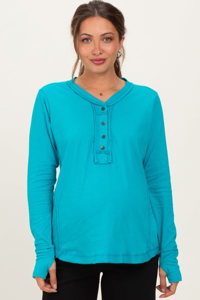 PinkBlush Turquoise Long Sleeve Exposed Seam Maternity Top