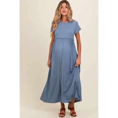 Target Pinkblush Blue Ruffle Trim Maternity Maxi Dress Small