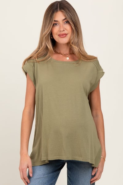 PinkBlush Olive Soft Oversized Maternity Top