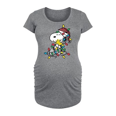 Kohl's Maternity Peanuts Snoopy Woodstock Xmas Lights Graphic Tee