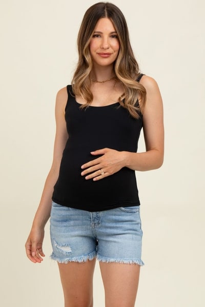 PinkBlush Light Blue Distressed Frayed Hem Maternity Shorts