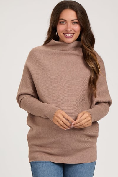 PinkBlush Taupe Funnel Neck Dolman Sleeve Maternity Sweater