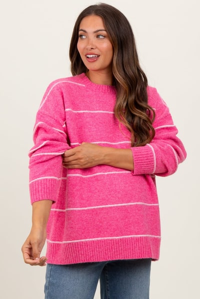PinkBlush Pink Striped Drop Shoulder Maternity Sweater