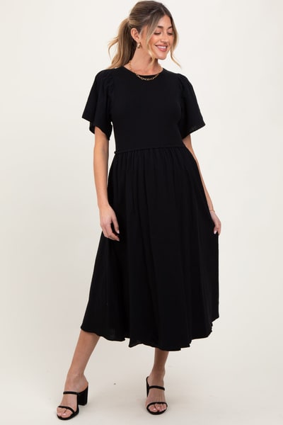 PinkBlush Black Ribbed Knit Contrast Top Maternity Midi Dress