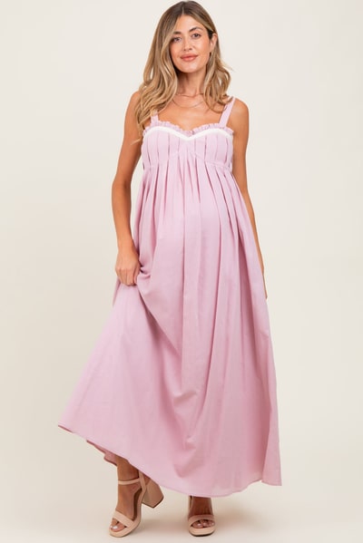 PinkBlush Light Pink Sweetheart Neckline Open Back Maternity Maxi Dress