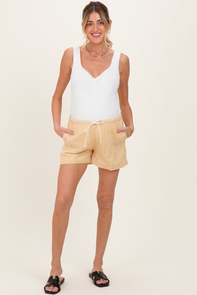 PinkBlush Yellow Striped Drawstring Maternity Shorts
