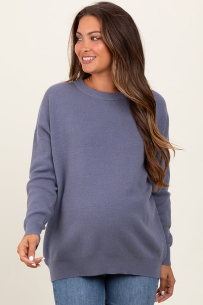 PinkBlush Grey Basic Relaxed Pullover Maternity Sweater