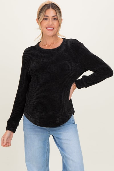 PinkBlush Black Chenille Knit Maternity Sweater