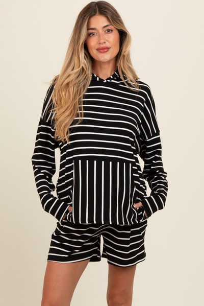PinkBlush Black Cozy Striped Ribbed Two-Piece Maternity Lounge Set