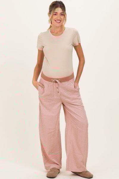 PinkBlush Mauve Gingham Drawstring Maternity Lounge Pants