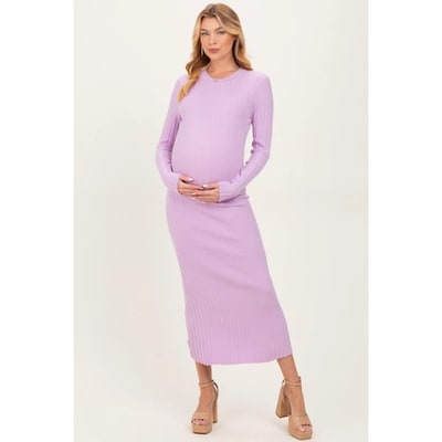 Target Pinkblush Lilac Ribbed Knit Fitted Maternity Midi Sweater Dress Small