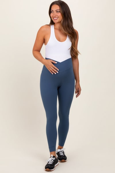 PinkBlush Blue Crossover Waistline Maternity Leggings