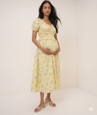 For The Creators Butter Yellow Floral Ariel Midi Dress