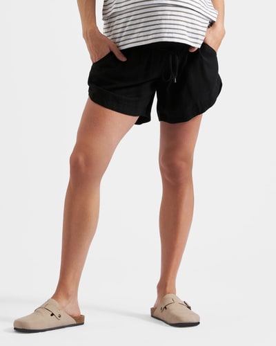 Ripe Maternity Byron Shirred Linen Short  Black