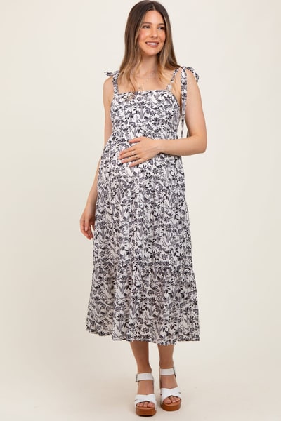 PinkBlush Black Multi Floral Tie Strap Maternity Maxi Dress