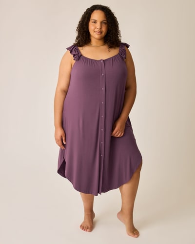 Kindred Bravely Ruffle Strap Labor & Delivery Gown | Burgundy Plum