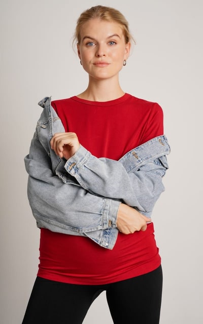 NOM Maternity Liv Long Sleeve Crew Neck Tee