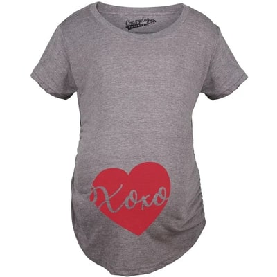 Target Maternity Xoxo Script Heart Cute Pregnancy Announcement T shirt - Crazy Dog Maternity T Shirt for Valentines Gift Dark Grey L