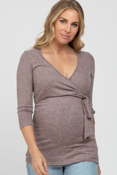 PinkBlush Pink Brushed Knit Maternity Wrap Top