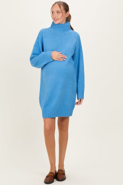 PinkBlush Blue Mock Neck Long Sleeve Maternity Sweater Dress